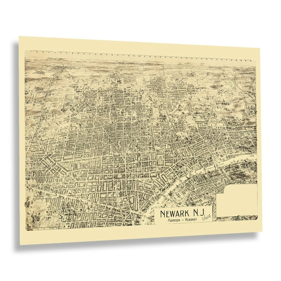 HISTORIX Vintage 1895 Newark New Jersey Map Print - Vintage Map of Newark NJ - Old Bird's Eye View Map of New Jersey Poster Wall Art