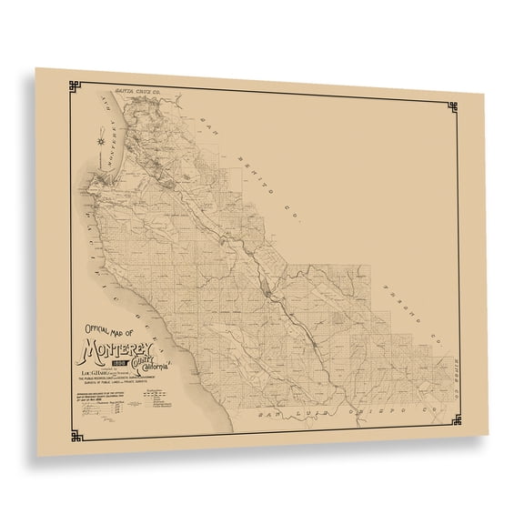HISTORIX Vintage 1898 Monterey County California Map Poster - Vintage Map Print of Monterey CA - Official Map of Monterey County California