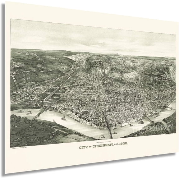 HISTORIX Vintage 1900 Cincinnati Ohio Map - 18x24 Inch Vintage Map of Cincinnati Wall Art - Old Cincinnati Poster - Historic Cincinnati Map Wall Art - Panoramic View of Cincinnati OH Map