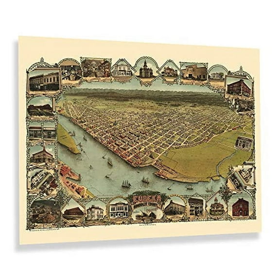 HISTORIX Vintage 1902 Eureka California Map Poster - 18x24 Inch Old Bird's Eye View of Eureka Humboldt County Map of California Poster Wall Art Print