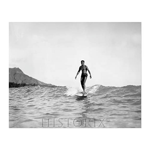 HISTORIX Vintage 1929 The Surf Rider Photo Print - 16x20 Inch Duke Kahanamoku on Surfboard in Honolulu Hawaii Vintage Surfing Poster Wall Art