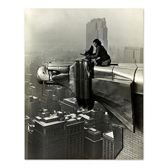 HISTORIX Vintage 1930 Margaret Bourke-White Photo Print - 11x14 Inch Old Photo of Margaret Burke White Atop Chrysler Building New York City Poster