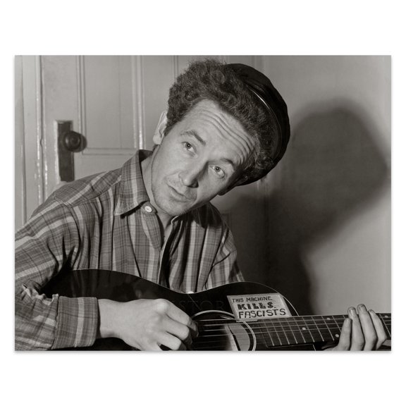 HISTORIX Vintage 1943 Woody Guthrie Photo Print - Vintage Portrait Photo of Woody Guthrie Playing Guitar - Woody Guthrie Old Poster Photo