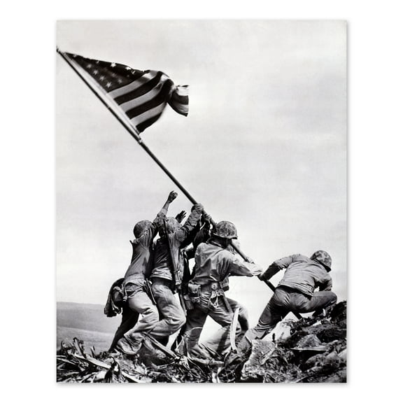 HISTORIX Vintage 1945 United States Marine Corps Raising the Flag on Iwo Jima Photo Print - Vintage Photo of Flag Raising on Iwo Jima Poster