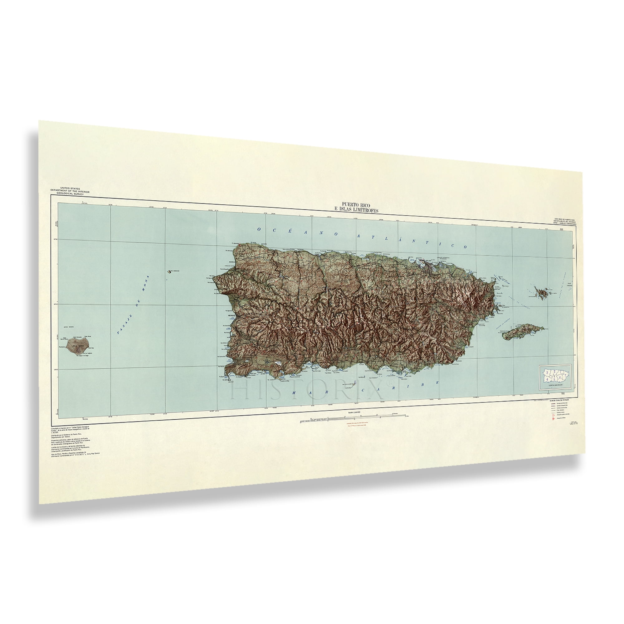HISTORIX Vintage 1952 Puerto Rico Map Poster - Vintage Wall Map of Puerto Rico E Islas ...