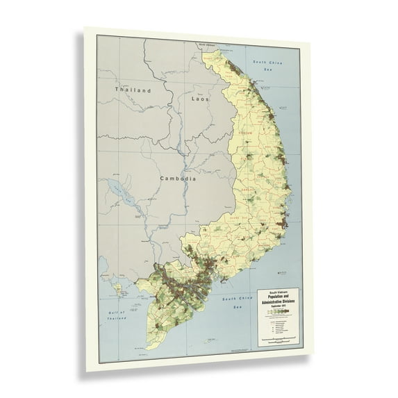 HISTORIX Vintage 1973 South Vietnam Map Poster - Vintage Map of South Vietnam Population & Administrative Divisions - Old Vietnam Wall Map