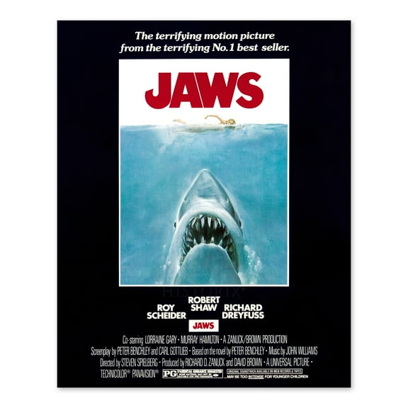 HISTORIX Vintage 1975 Jaws Movie Poster Matte - Vintage Movie Poster of Box Office Movie Jaws Print Wall Art - Jaws Movie Memorabilia Poster