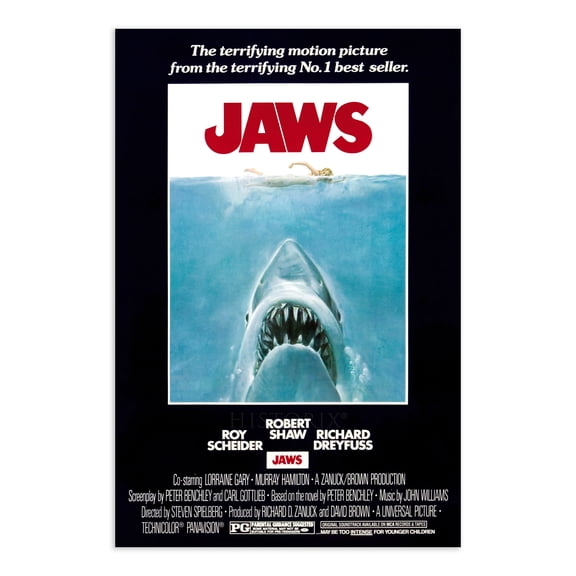 HISTORIX Vintage 1975 Jaws Movie Poster Matte - Vintage Movie Poster of Box Office Movie Jaws Print Wall Art - Jaws Movie Memorabilia Poster
