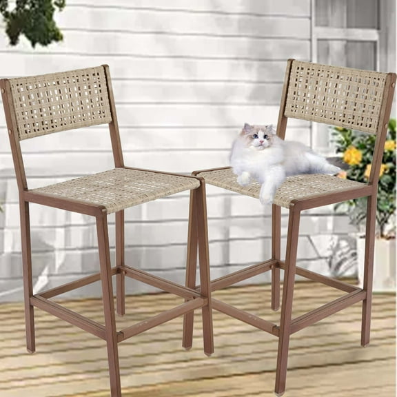HISUKOY 2 Pack High Chairs with Woven Rattan Seat  Sturdy & Stylish Dining Chairs for Kitchen, Bar, or Counter Height Tables, Natural Finish