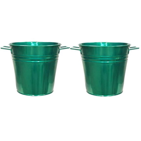HIT 6051E GG S-2 9 x 9 in. Enameled Galvanized Steel Planter, Glazed Green - Set of 2
