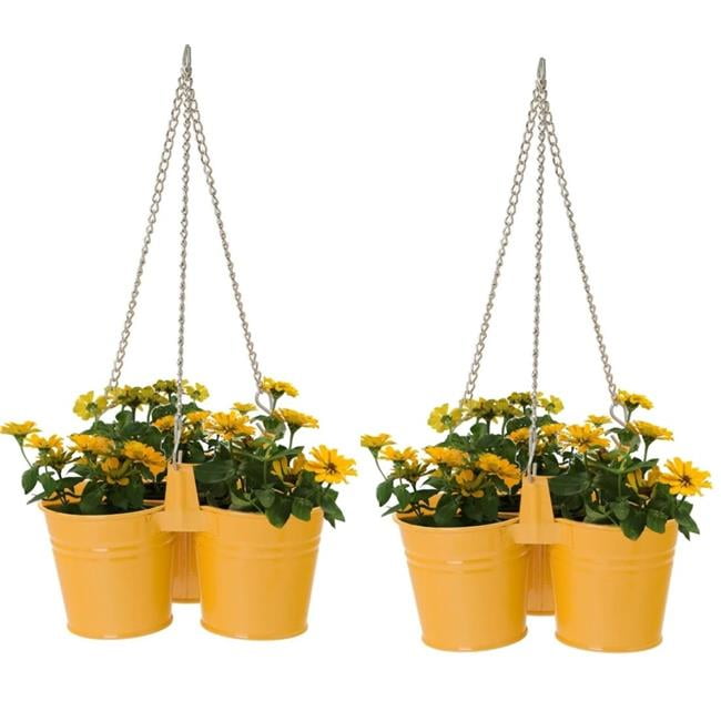 HIT 8118E SAFF S-2 Enameled Galvanized Steel Triple Hanging Planter for 6.5 in. Plants, Saffron - Set of 2