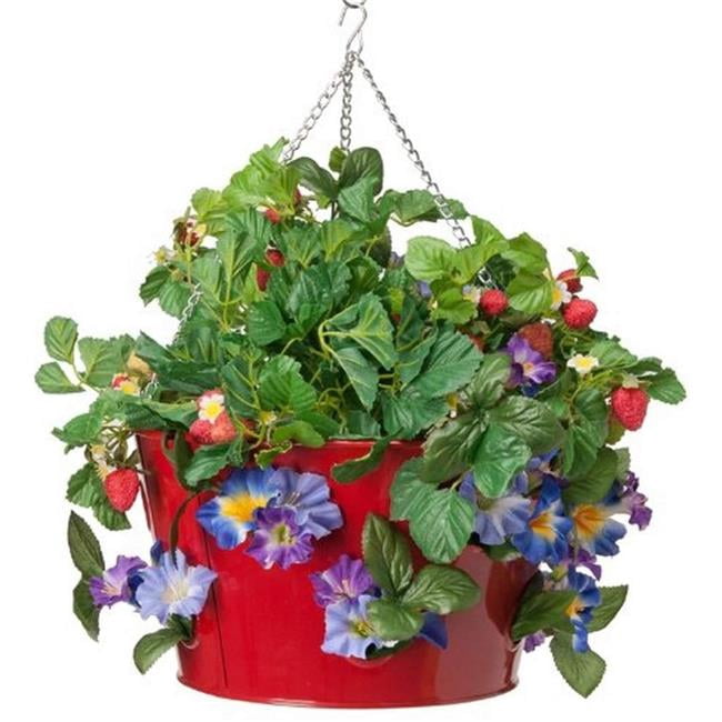 HIT 8396E-XR S-2 Enameled Galvanized Steel Strawberry, Herb & Floral Hanging Planter, Red - Set of 2