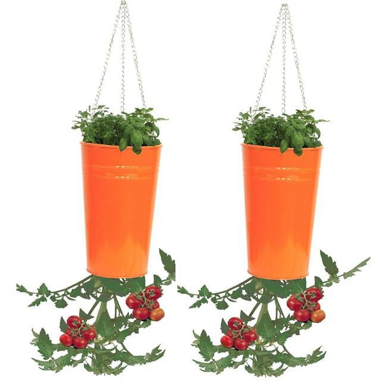 HIT 8398E TA S-2 Enameled Galvanized Steel Upsidedown Hanging Planter, Tangerine - Set of 2