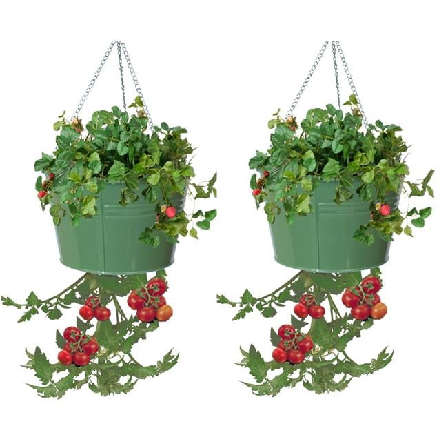Sage Green Galvanized Steel Upside Down Hanging Planter Set