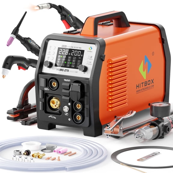 HITBOX 200A 6-in-1 Welder and 40A Plasma Cutter, 220V MIG HF TIG Stick and Spot IGBT Inverter (HBMC270)