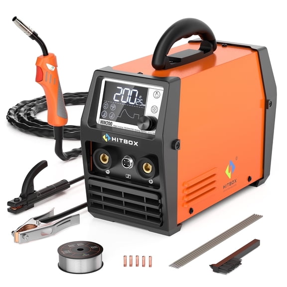 HITBOX 200A 4-in-1 MIG TIG Welder, 110V/220V Dual Voltage, Synergic Portable Welding Machine