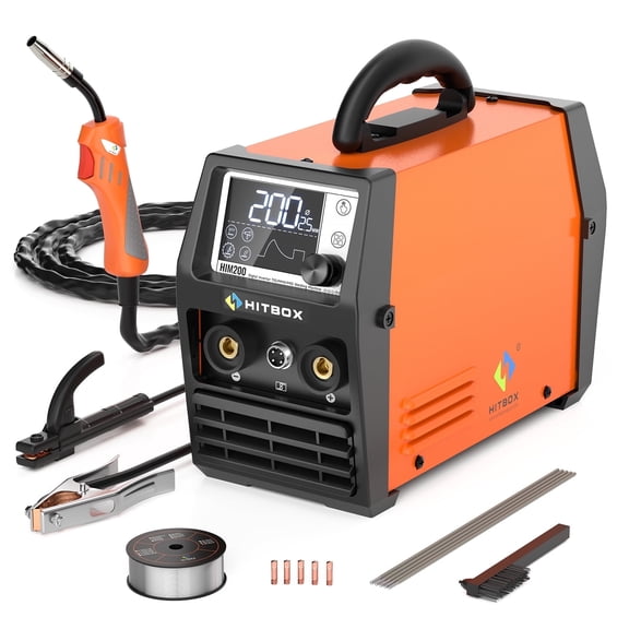 HITBOX 200A 4-in-1 MIG TIG Welder, 110V/220V Dual Voltage, Synergic Portable Welding Machine