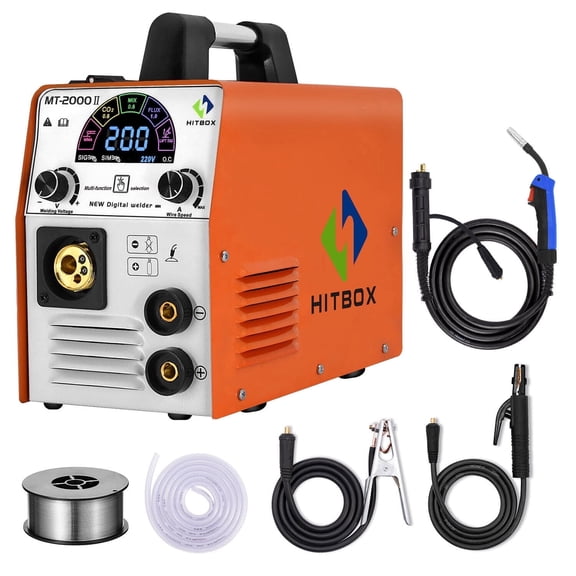 HITBOX MT2000II 200A MIG Welder, 4-in-1 Gas & Flux Core MIG, Stick & Lift TIG, 110V/220V Dual Voltage Inverter