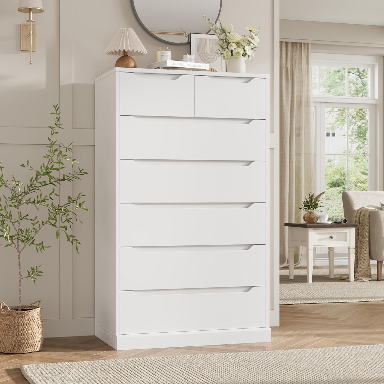 HITHOS 51" Tall 7 Drawers Dresser, Modern White Dresser, Wood Dressers & Chests of Drawers with ...