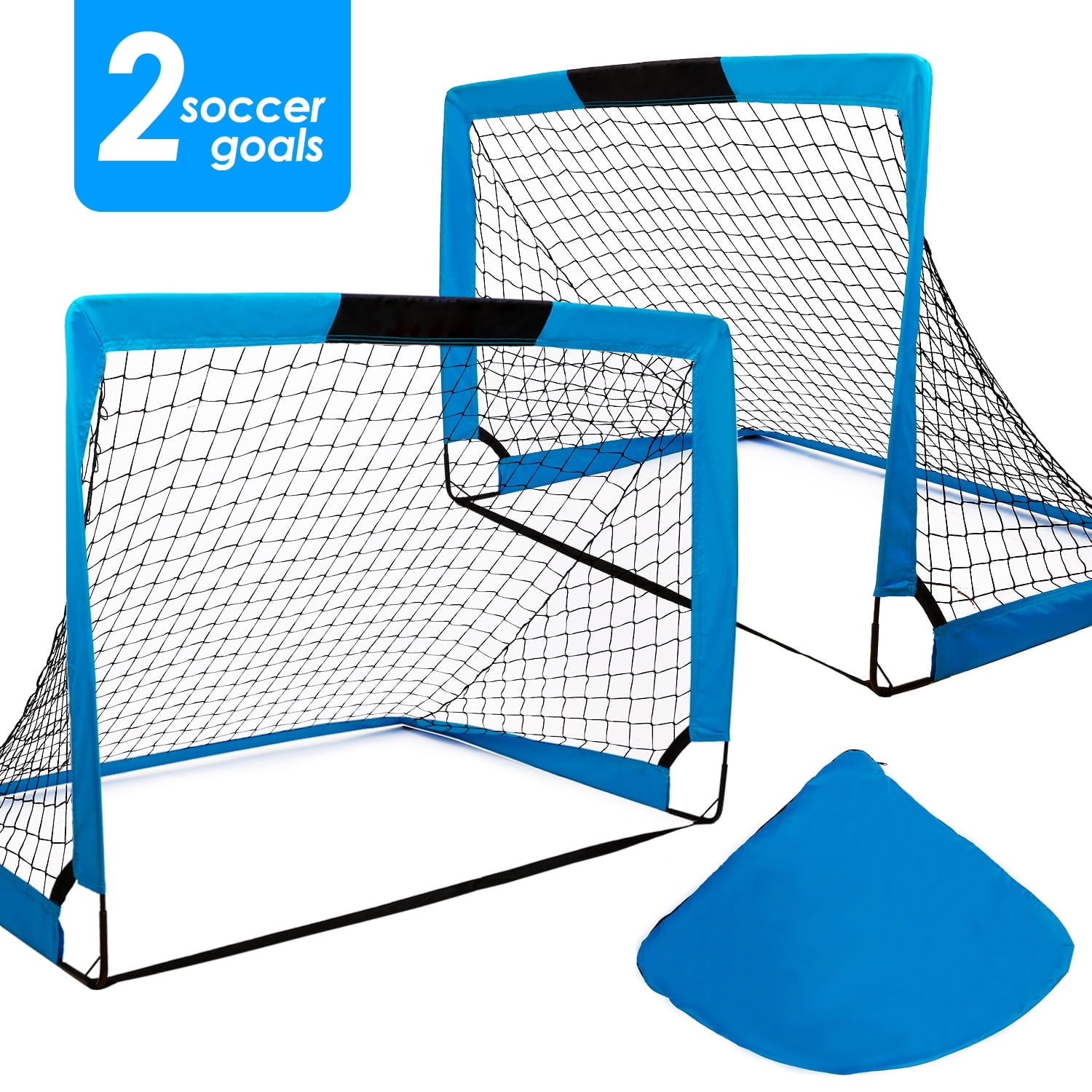 HITIK Portable Set of 2 Soccer Goals, 4x3ft Folding Soccer for Backyard Training for Kids and Teens,Blue