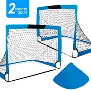 HITIK Portable Set of 2 Soccer Goals, 4x3ft Folding Soccer for Backyard Training for Kids and Teens,Blue