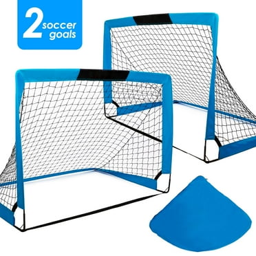 HITIK Portable Set of 2 Soccer Goals, 4x3ft Folding Soccer for Backyard Training for Kids and Teens,Blue
