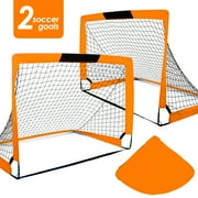 HITIK Portable Set of 2 Soccer Goals, 4x3ft Folding Soccer for Backyard Training for Kids and Teens,Orange