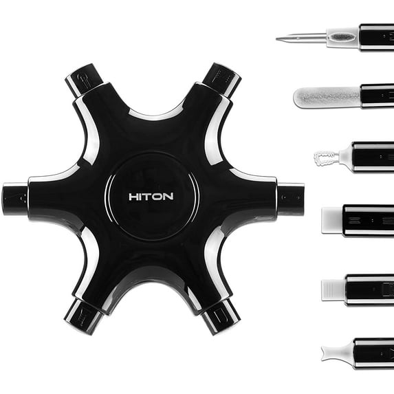 HITON Multi-Tool iPhone Cleaning Kit, Dust Cleaner Tool for Airpods iPad Port Lightning Cables and Connector, Fix Unreliable Charging & Bad Connections, Extend The Life of Your Devices (Black)