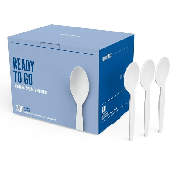 HITOUCH BUSINESS SERVICES Plastic Spoon Medium-Weight White 300/Pack PK58701/PK56400