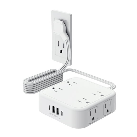 HITRENDS 12-in-1 ultra-thin plug power strip, 8AC+4USB fast charging (2C/2A), fireproof and surge resistant / 2-meter extension cord