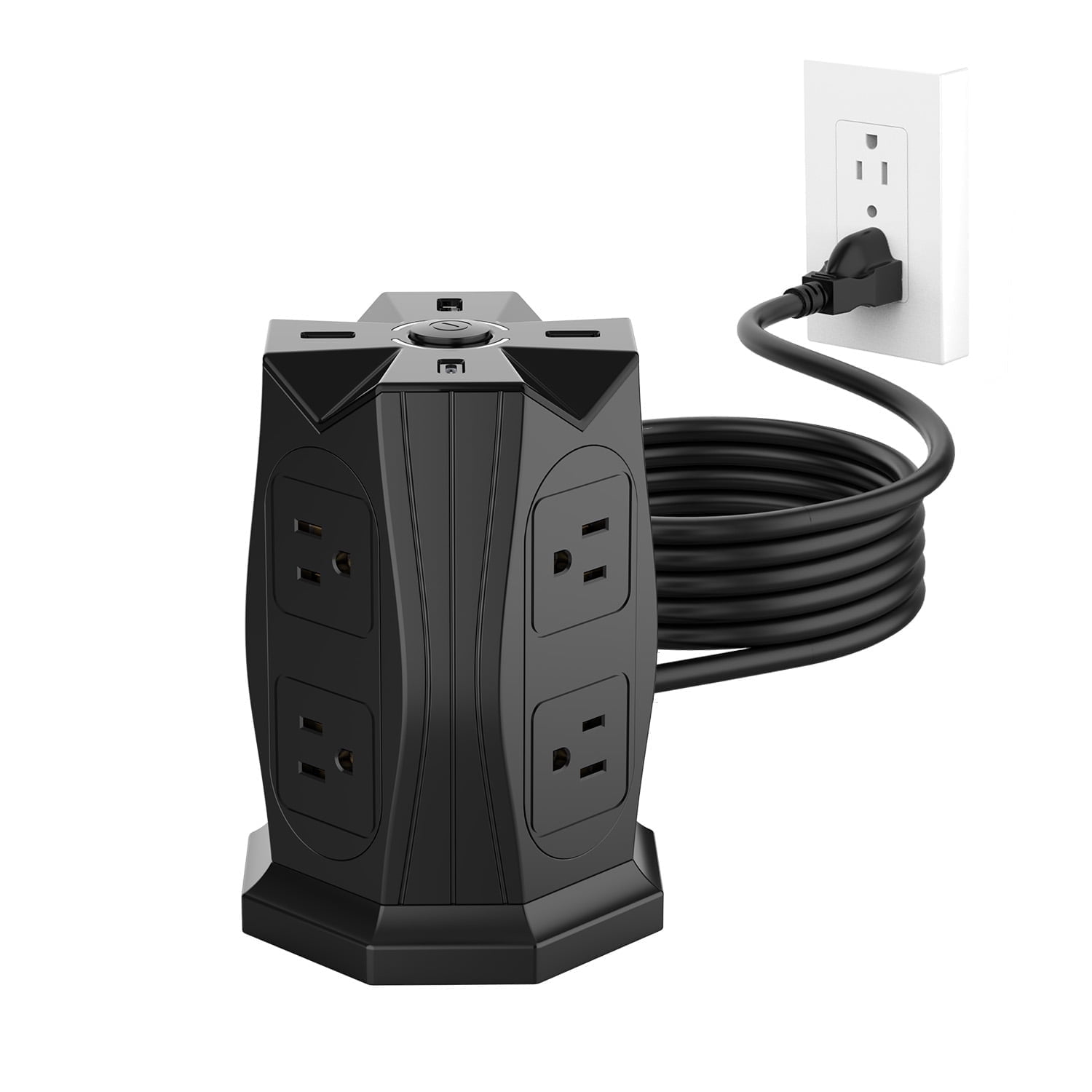 Tower Power Strip with Surge Protection,  8 AC Outlets + 3 USB +Type-C Ports, 6.5Ft Extension Cord