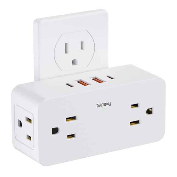 HITRENDS 180 Rotatable Wall Outlet Extender, 4-Plug, 2 USB and 2 USB C Ports, Surge Protector 900J