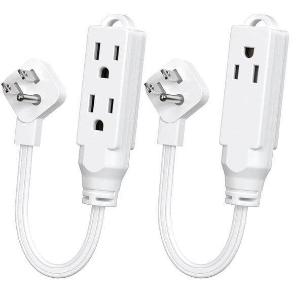 HITRENDS 1ft Short Power Extension Cord, 3 Outlet 3 Prong Grounded, 16AWG 15A 125V 1875W, White 2‑Pack
