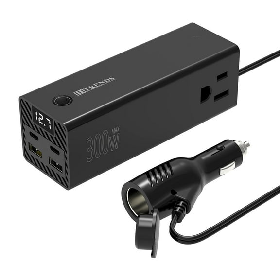HITRENDS 300W Car Power Inverter, DC 12V to AC 110V with 2 USB and 2 Type-C Ports, and 2 AC Outlets