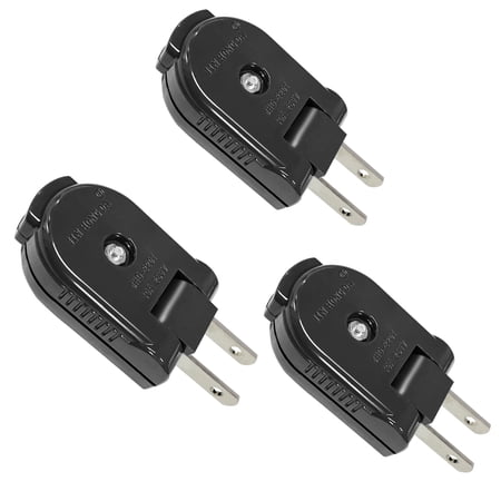 HITRENDS 3PCS 2 Prong Replacement Male Power Plug, 250V/10A Rotatable Extension Cord Plug, Outdoor Heavy Duty Black