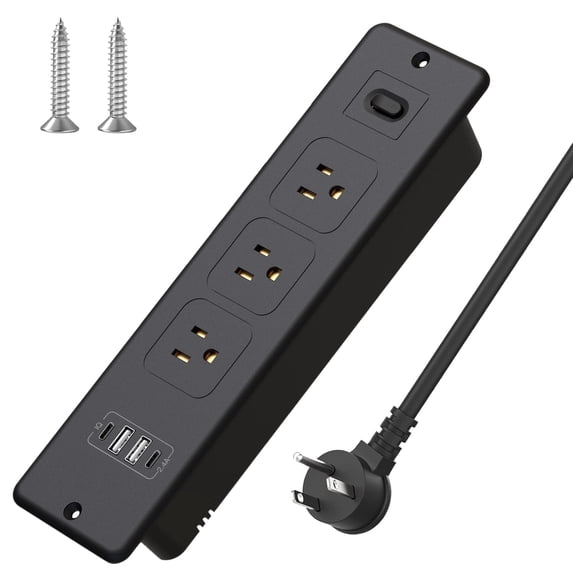 HITRENDS Surge Protector Flat Extension Cord, 6ft, Mountable Recessed Power Strip, Black