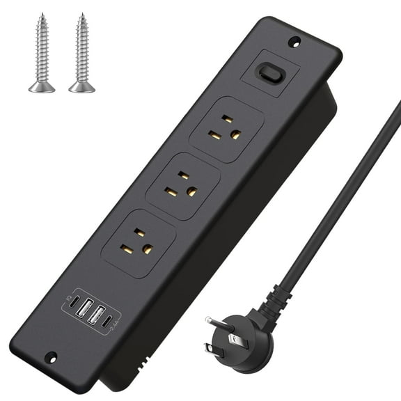 HITRENDS Desk Power Strip Recessed Power Outlet, 6ft Extension Cord, Mountable USB Power Strip Table Power Station, Black