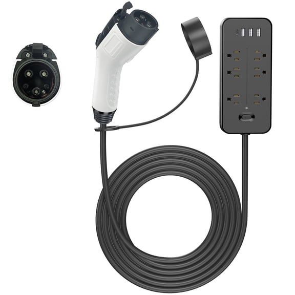 HITRENDS 16A V2L Vehicle-to-Loader Adapter, J1772 Emergency Backup Power for Hyundai Ioniq 5/6, Kia EV6/EV9 & Most EVs, 120V power outlet with 6-outlet power strip, 4 m