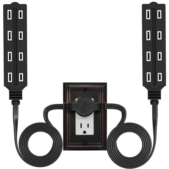 HITRENDS Twin Extension Cord 12ft - 6ft Each Side, 8 Outlet (2-prong), Wall Power Extension Cord