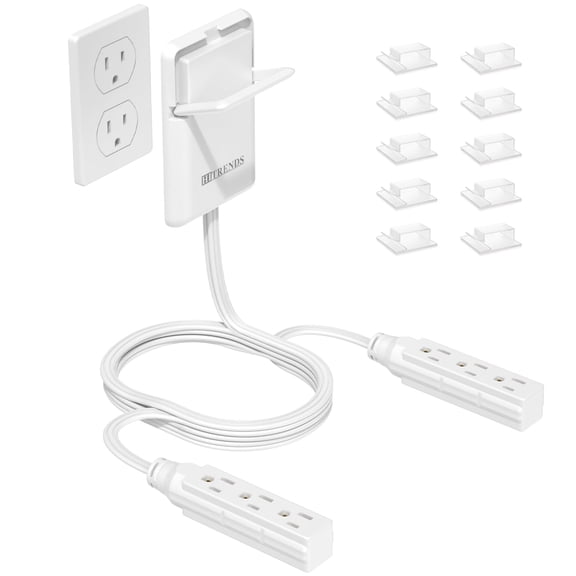 HITRENDS 6ft Ultra Flat Plug Extension Cord, 6 Outlets, 1625W ETL Certified, Childproof Outlet Cover, White