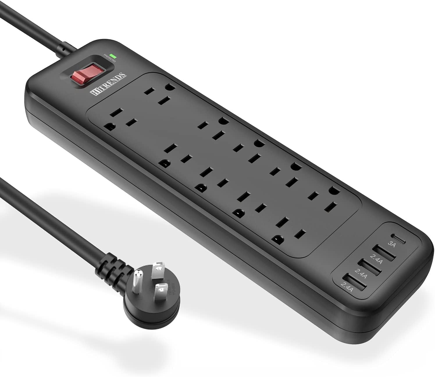 HITRENDS Surge Protector Power Strip - 12 AC Outlet 6ft Extension Cord, 5 USB Ports for Home Office, Black