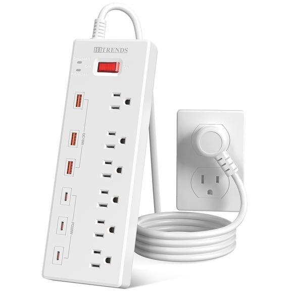 HITRENDS Surge Protector Power Strip, 6 Outlets with 6 USB Ports, 6ft Extension Cord, 1625W/13A