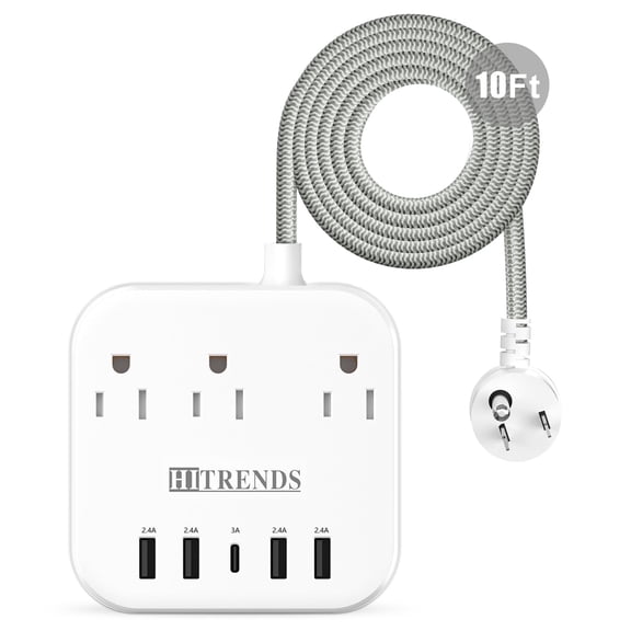 HITRENDS Surge Protector Power Strip, 3 AC Outlets, 4 USB-A Ports, 1 USB-C Port, 10-Foot Extension Cord