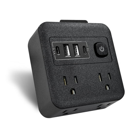 HITRENDS Surge Protector Wall Socket with 4 AC Outlet, 4 USB Ports, 125 Volts 16 Amps, Black
