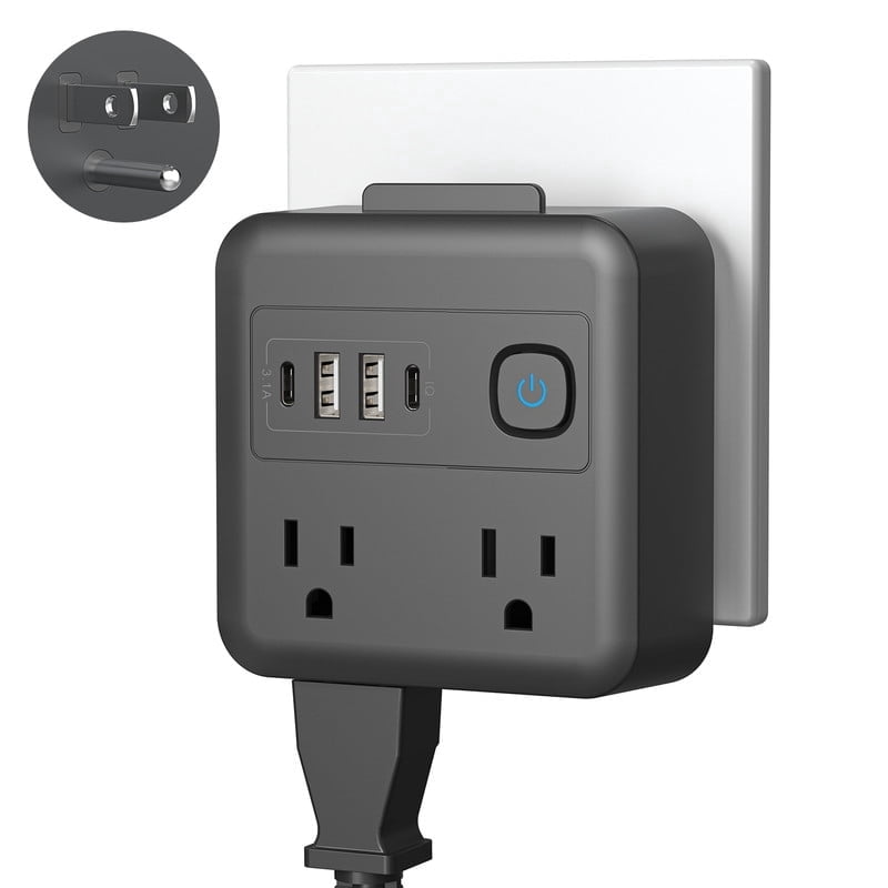 HITRENDS Surge Protector Wall Socket with 4 AC Outlet, 4 USB Ports, 125 Volts 16 Amps, Black