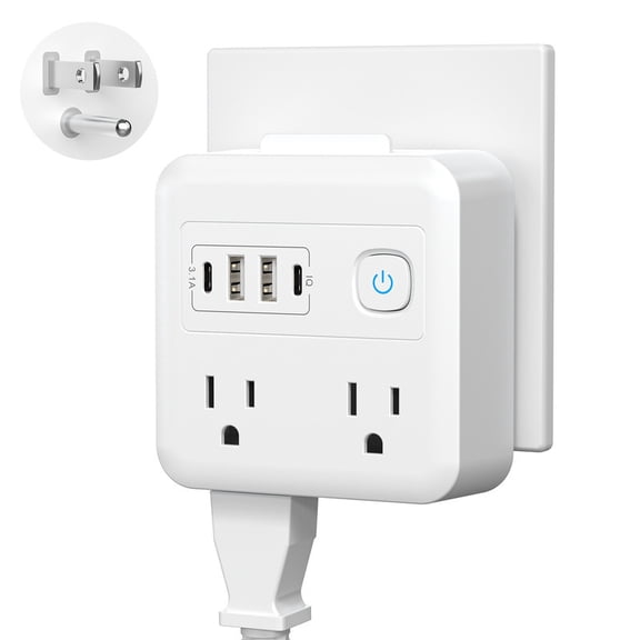 HITRENDS Electrical Surge Protector, 4 AC Outlets, 4 USB Ports, 125V, 16A, White
