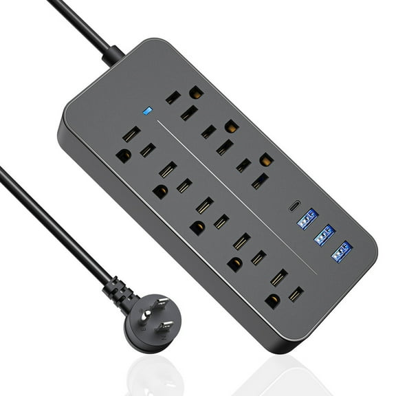 HITRENDS Wall Mount Power Strip Extension Cord Multi-Outlet Surge Protector, 8 AC Outlets, 4 USB