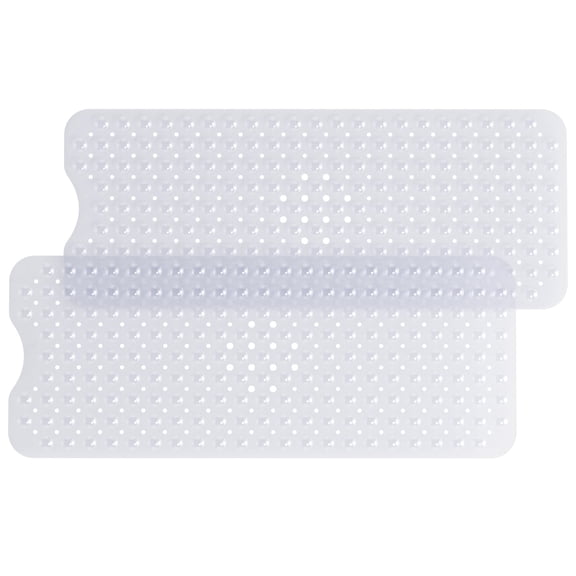 HITSLAM 40"x16" Extra Long Bathtub Mat-2 PACK Non Slip Shower Mat with Drain Holes and Suction Cups,Machine Washable Bath Mat,Clear