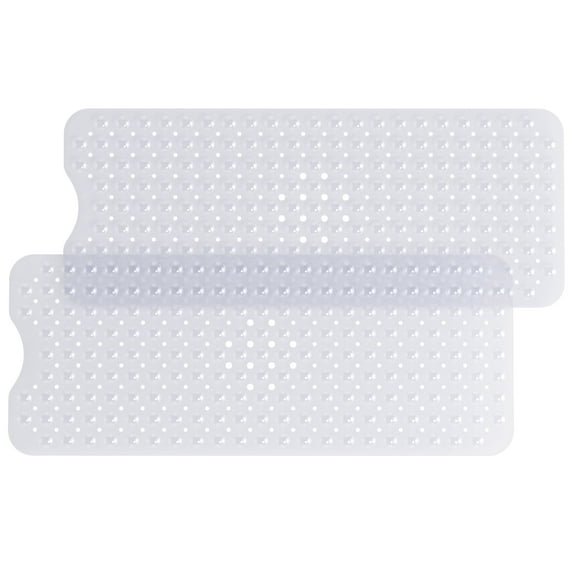 HITSLAM 40"x16" Extra Long Bathtub Mat-2 PACK Non Slip Shower Mat with Drain Holes and Suction Cups,Machine Washable Bath Mat,Clear