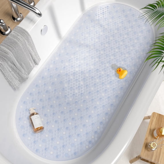 HITSLAM Bath Mat for Tub Non Slip,Oval Bath Mats with Suction Cups and Drain Holes, Machine Washable Shower Mat for Bathroom,35"x16" Clear
